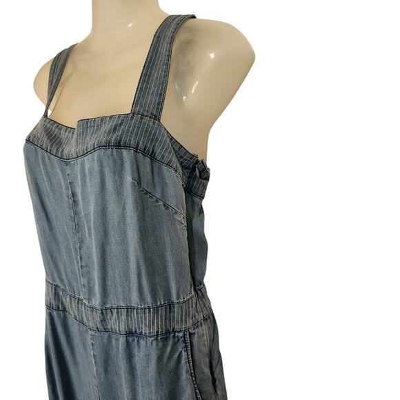 Velvet Heart Blue Chambray Stripe Sleeveless One-Piece Wide Leg Jumpsuit Small - Picture 7 of 12